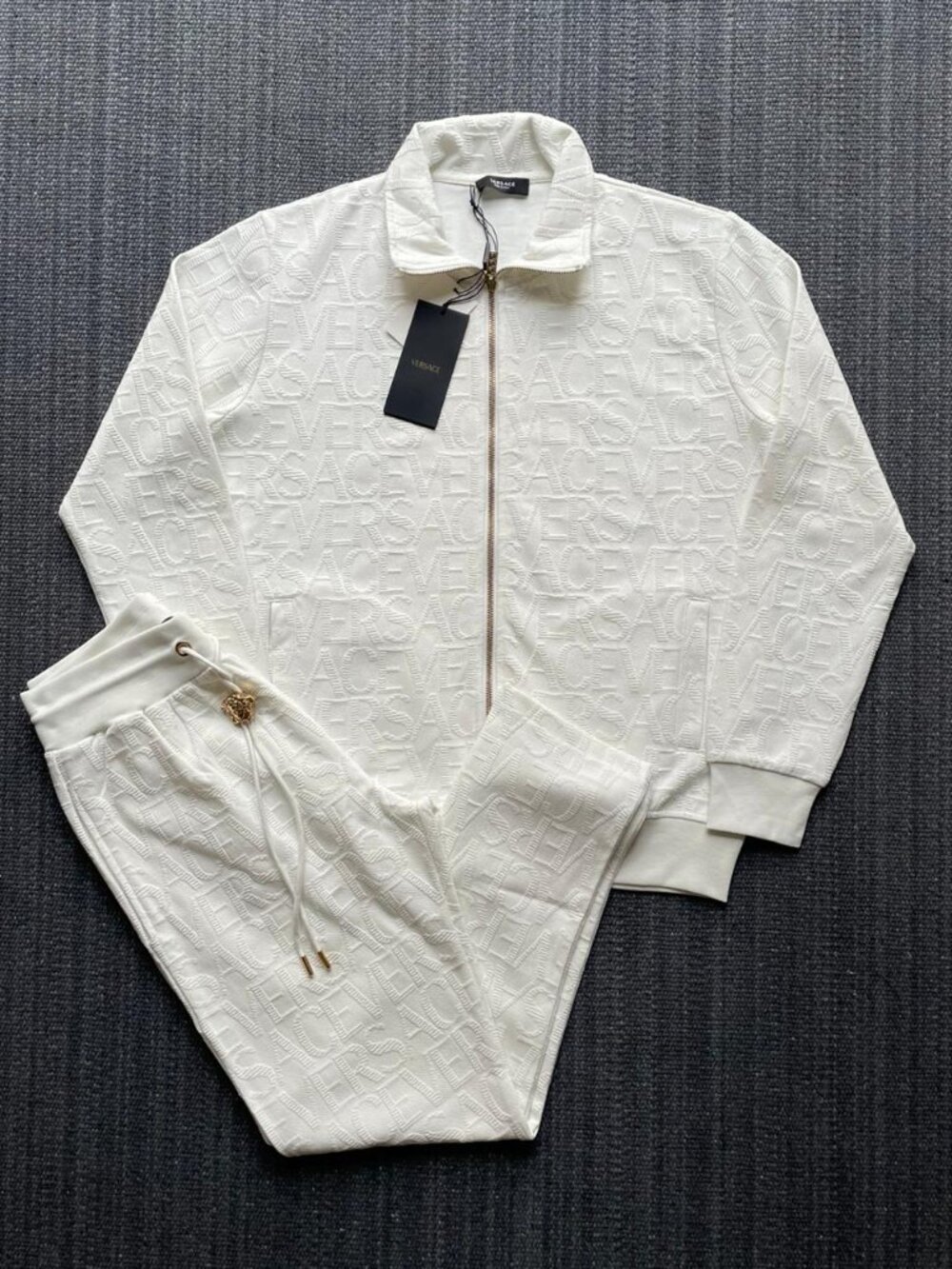 Versace Men's White Embossed Logo Tracksuit Luxury Designer Set 2XL